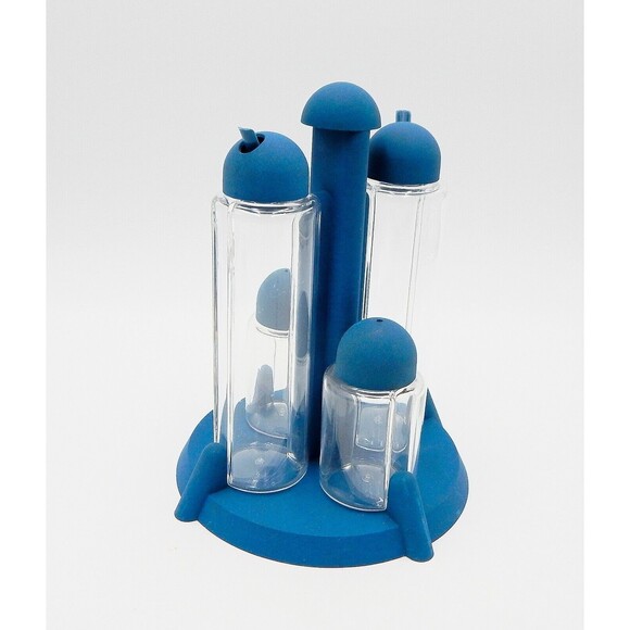 Guzzini Italy Particolari 5 Piece Cruet Set Flat Blue Ambrogio Rossari